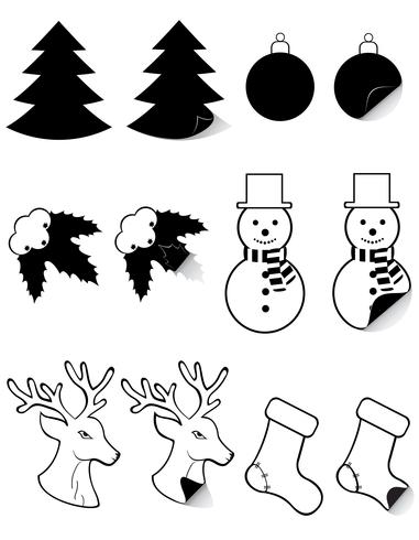 ikoner etiketter för jul och nytt år svart silhuett vektor illustration
