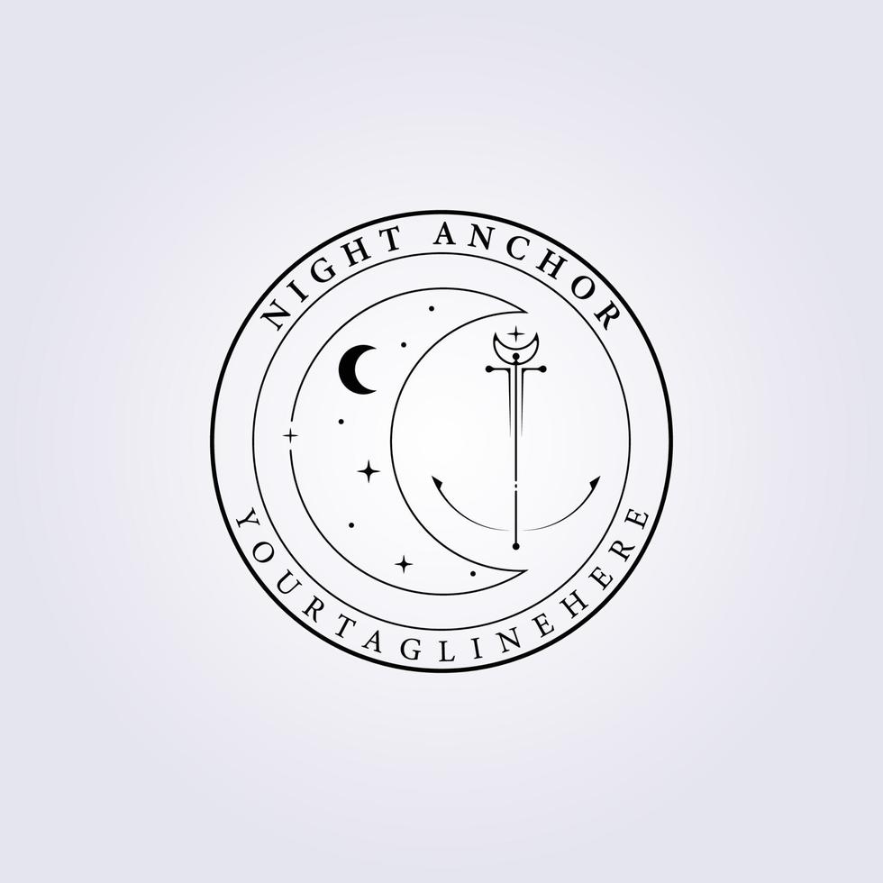 abstraktes Mondstern-Seeanker-Logo-Emblem-Abzeichen-Vektorillustrationsdesign, Nachtsommer-Brandung vektor