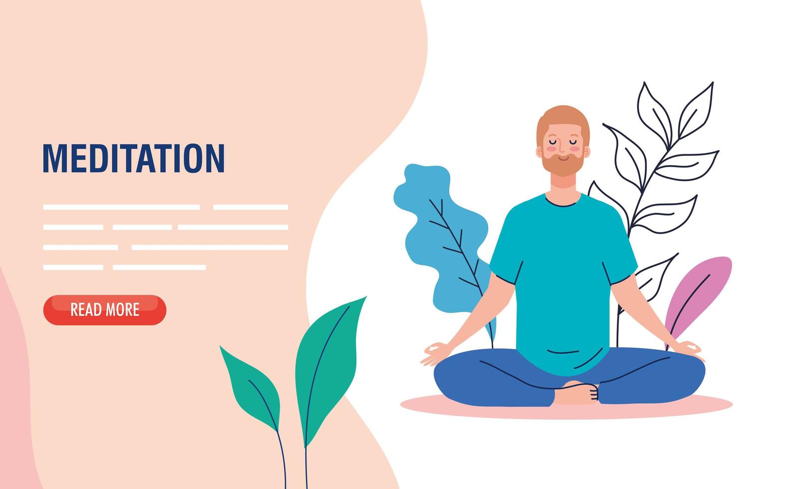 banner av man mediterar, koncept för yoga, meditation, slappna av, hälsosam livsstil i landskapet vektor