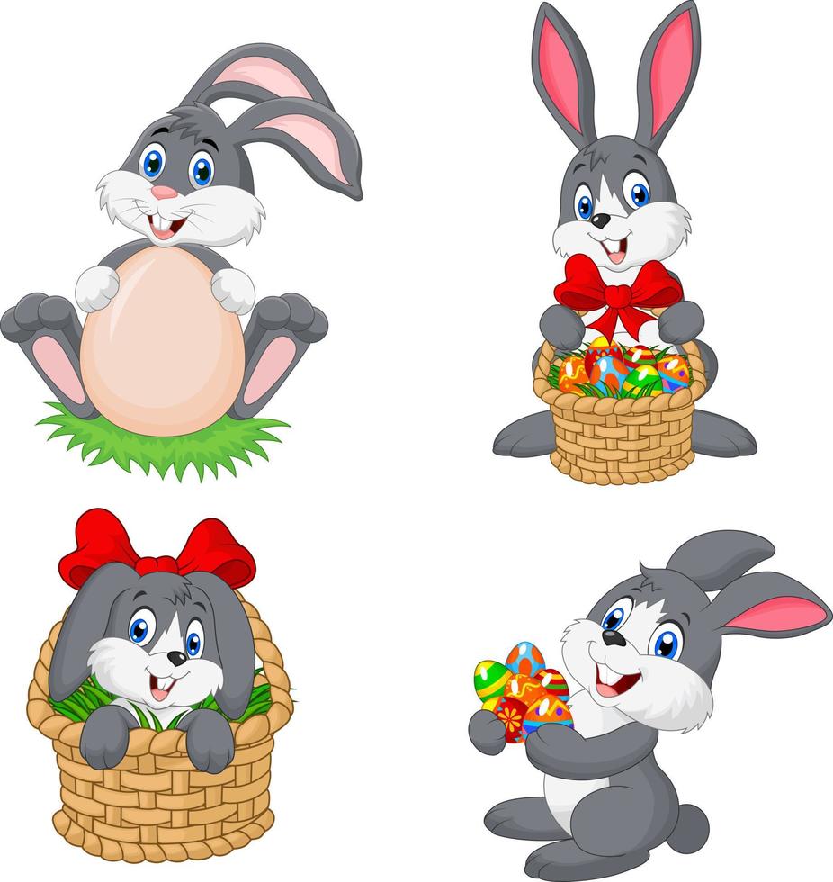 tecknad kanin påsk samling set vektor