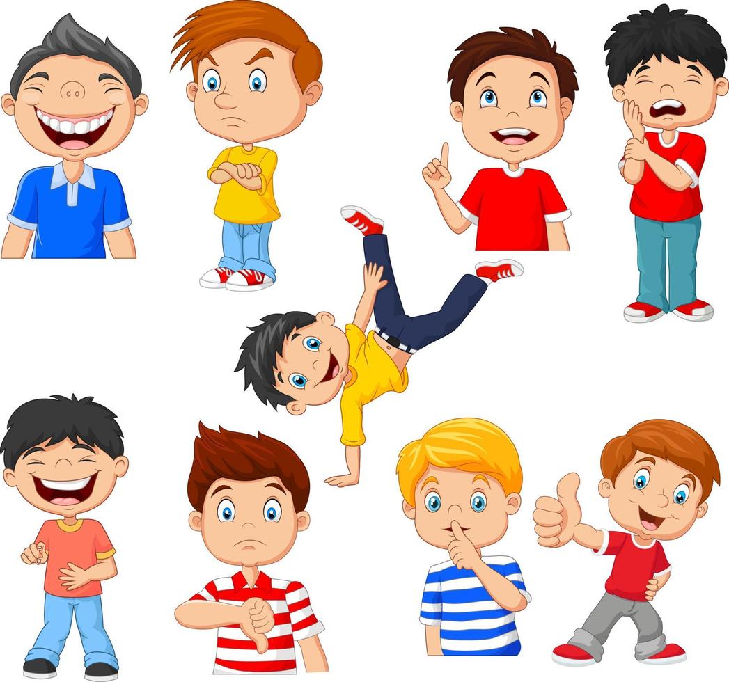Cartoon-Kinder mit verschiedenen Ausdrücken und Gesten vektor