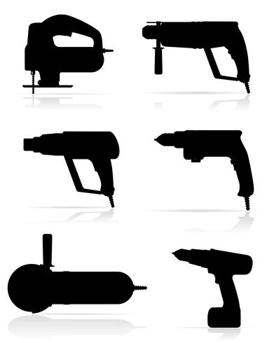 Ikonen-Vektorillustration des schwarzen Schattenbildes der Elektrowerkzeuge gesetzte vektor