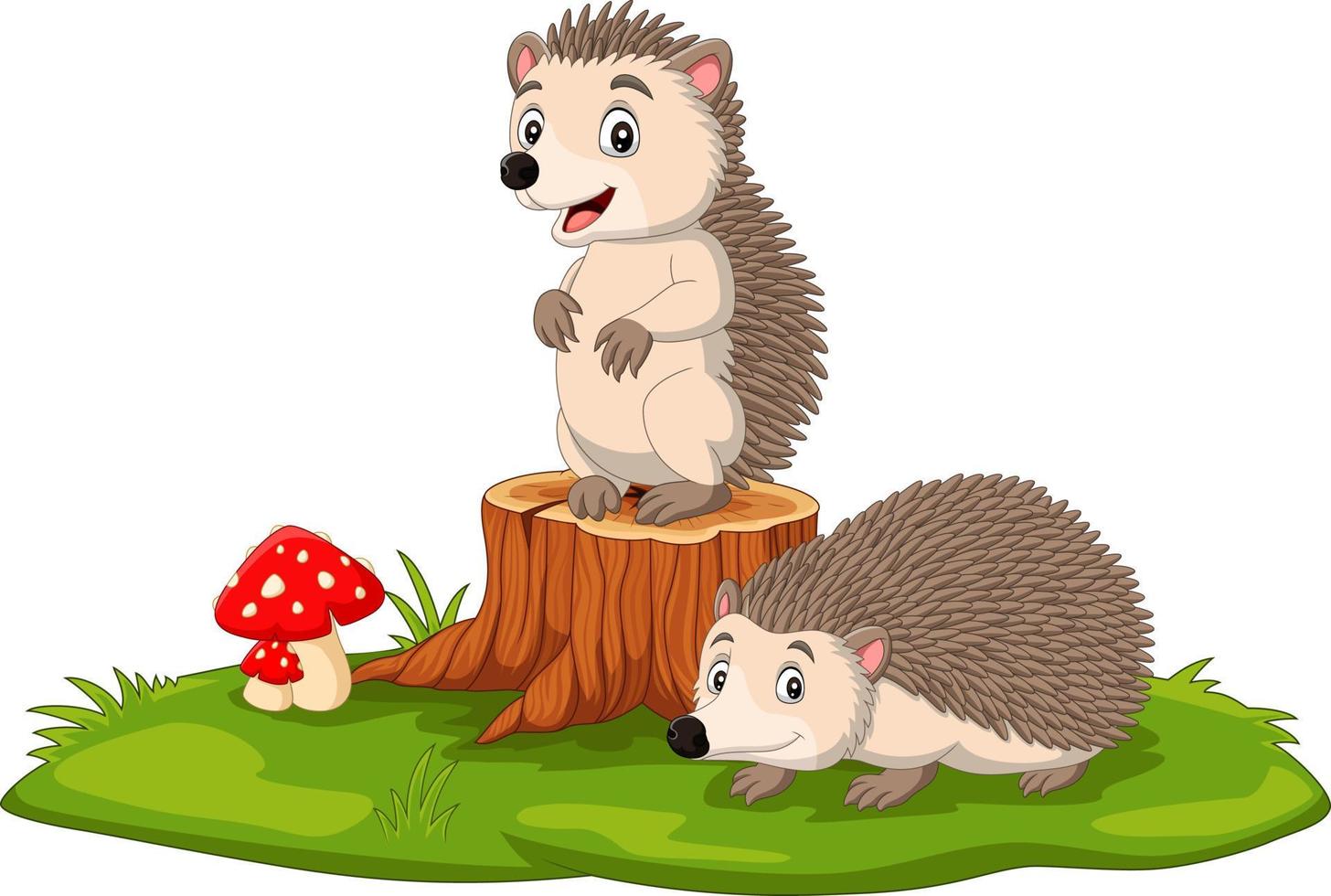 Cartoon zwei Baby-Igel auf Baumstumpf vektor