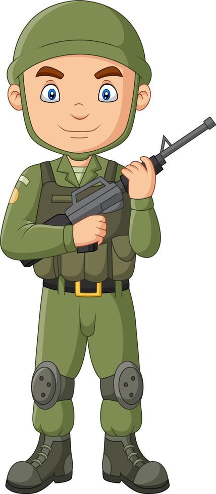 Cartoon-Soldat mit einer Schrotflinte vektor