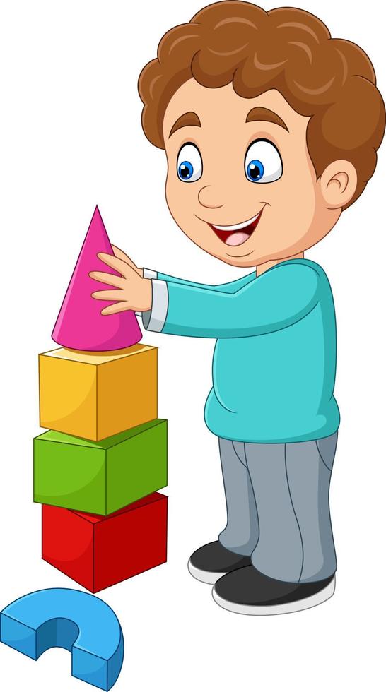 tecknad pojke leker med byggstenar vektor