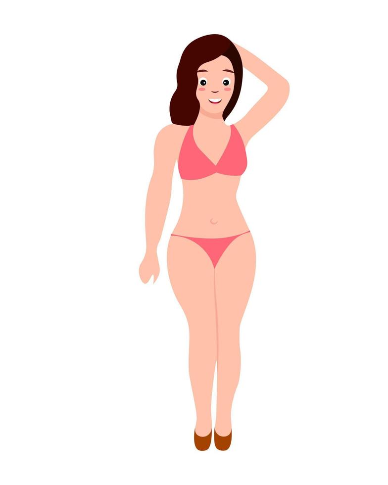 ung kvinna isolerad på vit platt färgglad illustration figur i bikini karaktär vektor