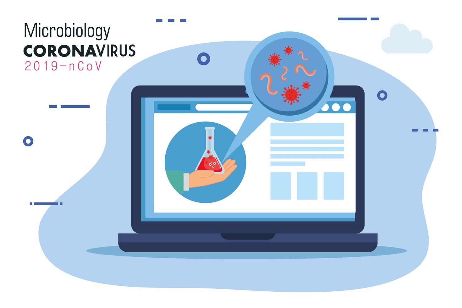 medizin online per laptop mit mikrobiologie von covid 19 vektor