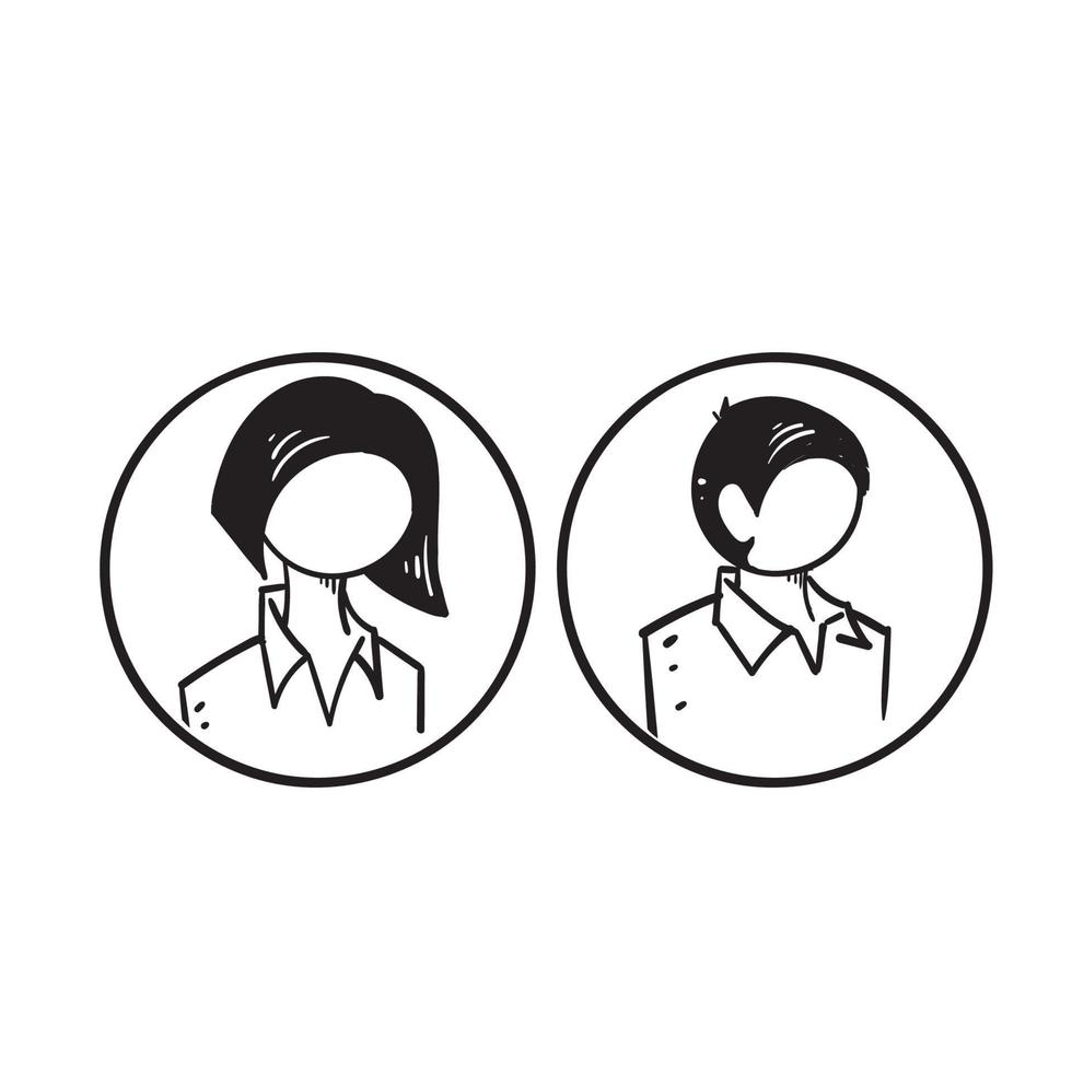 handritad doodle man och kvinna avatar profil illustration i cirkel mall illustration vektor