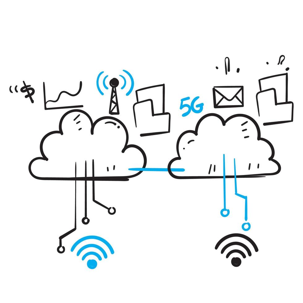 handritad doodle cloud computing server ikon koncept illustration vektor