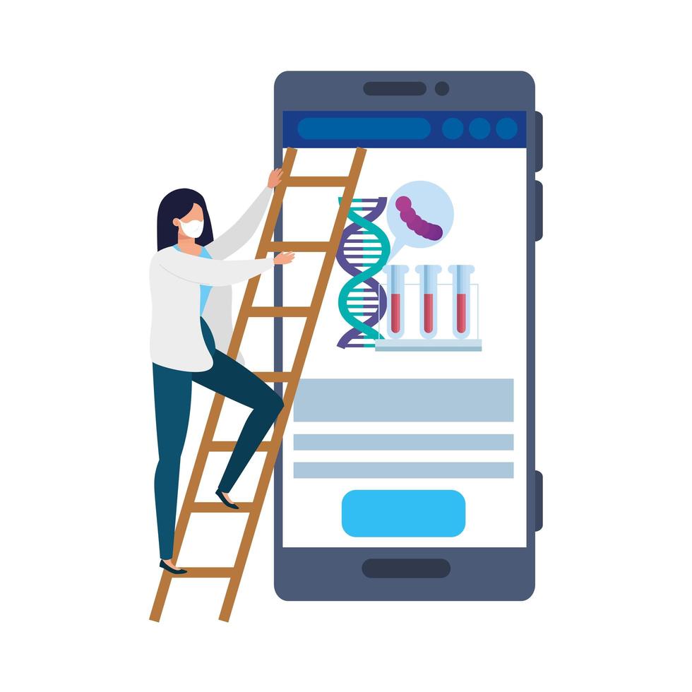 Ärztin mit Medizin online durch Test von covid 19 vektor