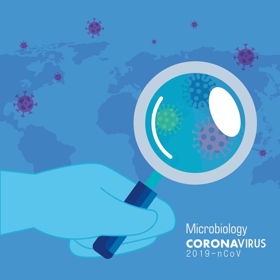 mikrobiologi för covid 19 och världskarta vektor