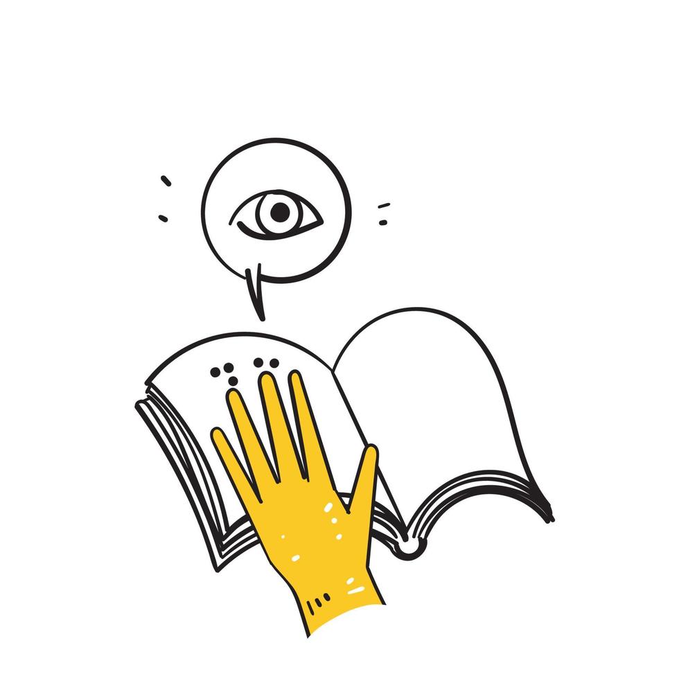 Hand gezeichnete Gekritzelhand mit Augensymbol für Illustrationsvektor des Weltbrailletages vektor
