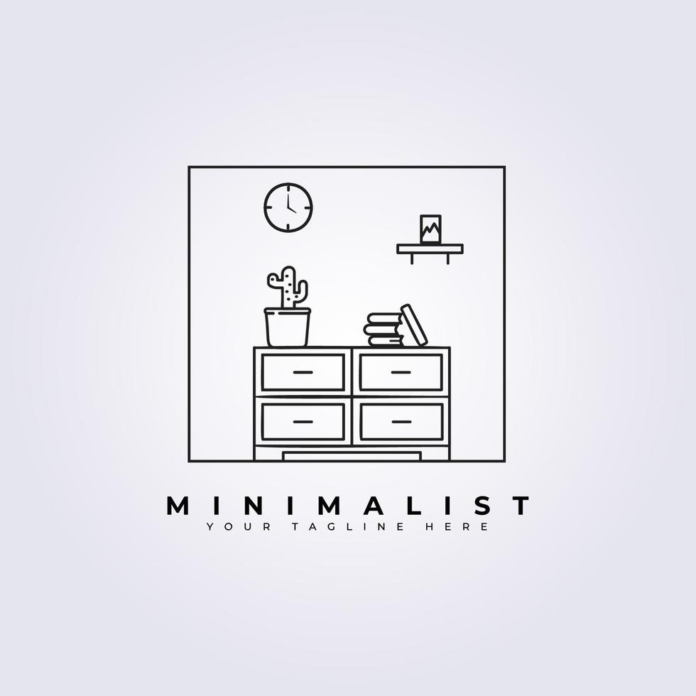 minimalistisches möbellogo-vektorillustrationsdesign, tischlinie kunstmöbellogo vektor