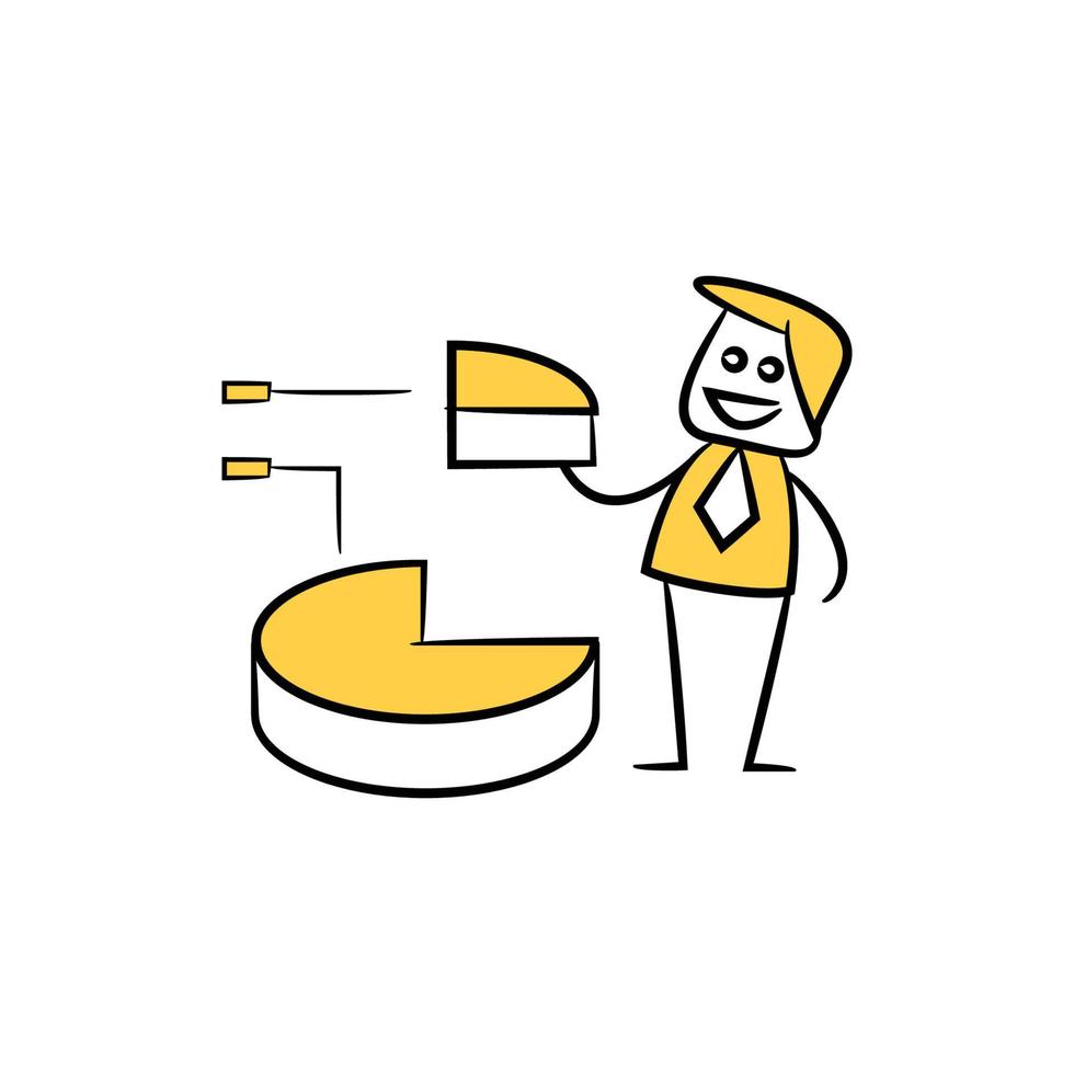 affärsman och cirkeldiagram gul doodle illustration vektor