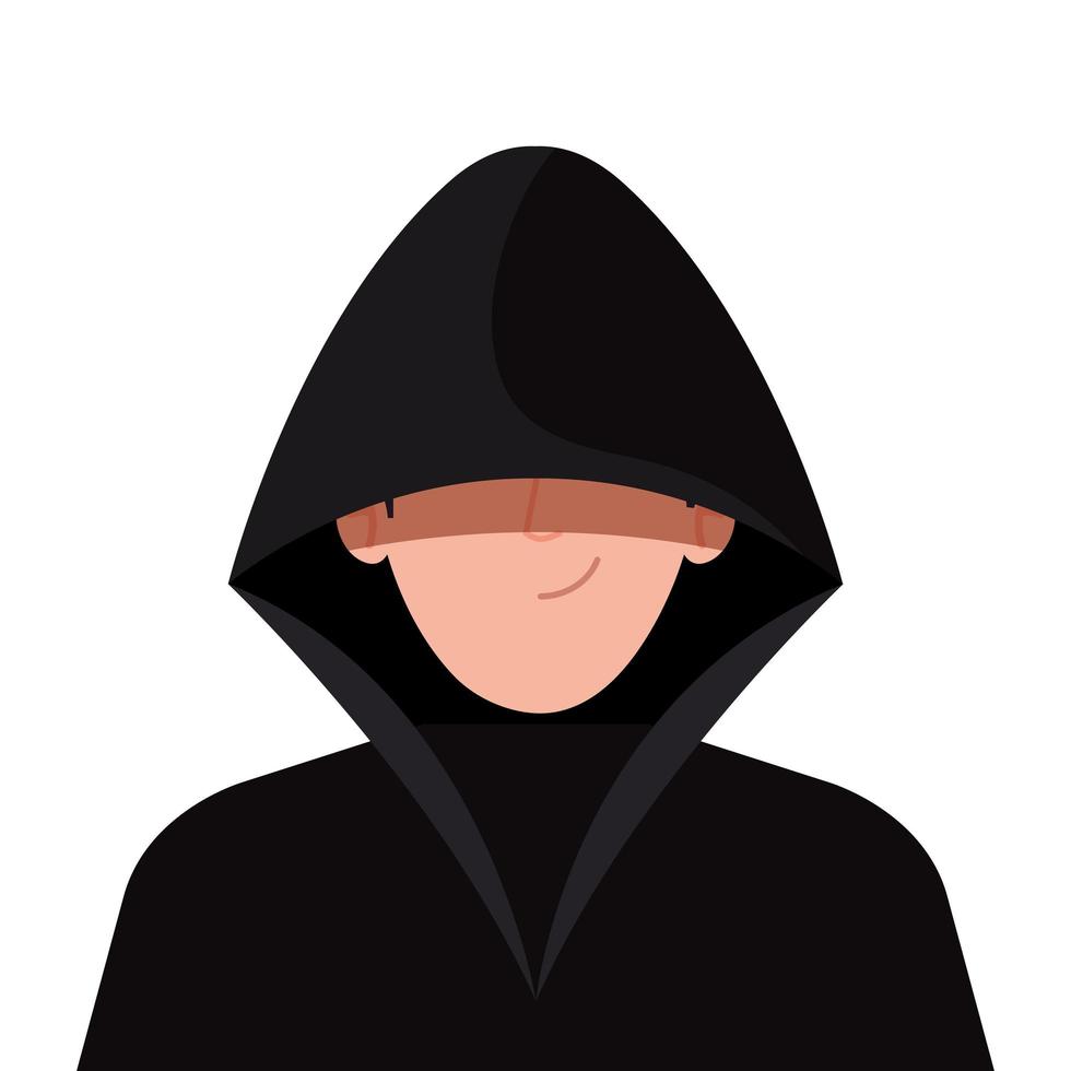 Hacker mit schwarzer Kleidung auf weißem Hintergrund vektor