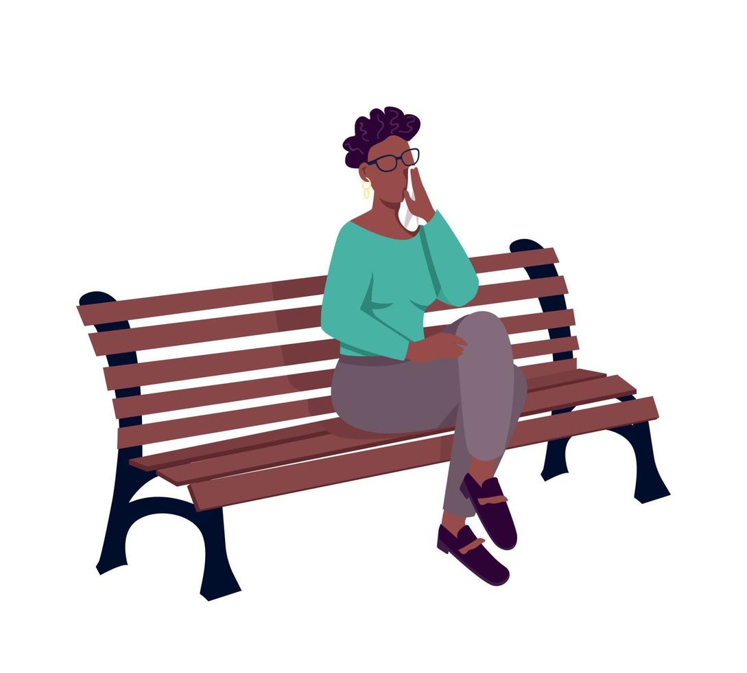 gråtande kvinna sitter på bänk semi platt färg vektor karaktär