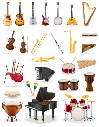 Vektorillustration der eingestellten Ikonen der Musikinstrumente auf Lager vektor
