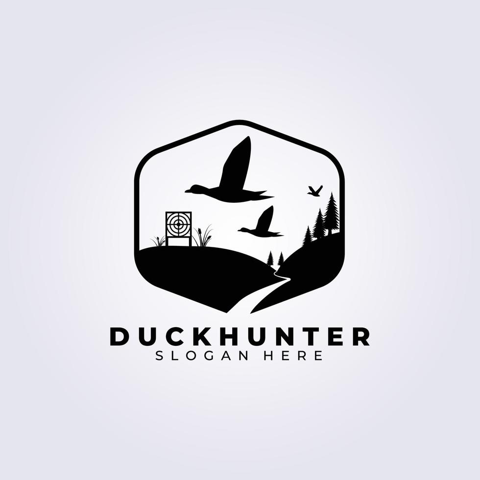 duck hunt logotyp vektor mall illustration design, duck hunter vintage logotyp, tallträd logotyp