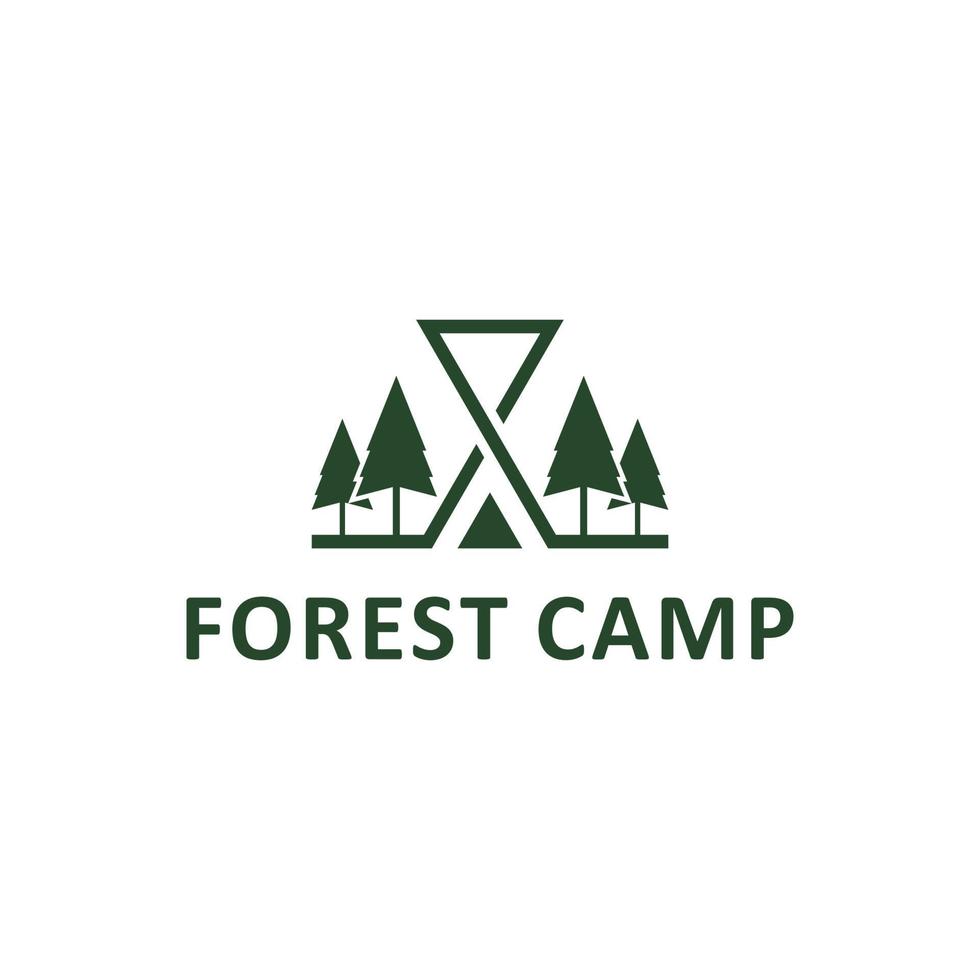 kreativ illustration av camping i skogen med ett minimalistiskt och modernt logotypkoncept. vektor illustration