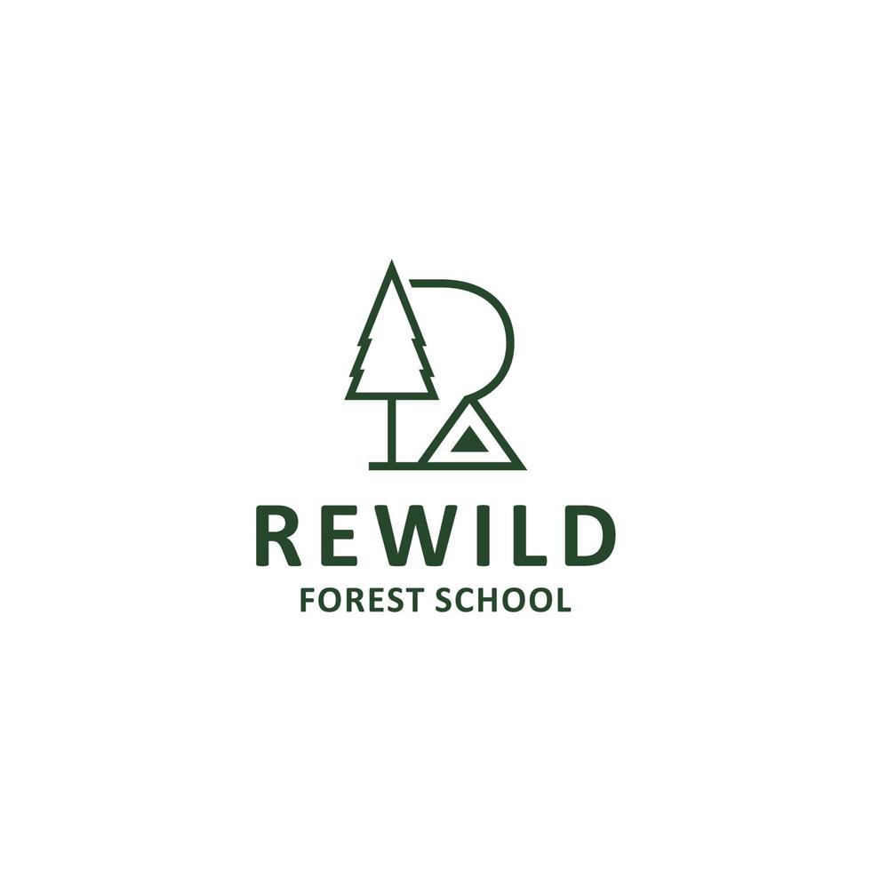 modernes Logo der Rewild Forest School. mit dem Konzept von Bäumen, Natur und einer Schulumgebung für Kinder, mit frischen waldgrünen Farben und einem weißen Hintergrund. Vektor-Illustration vektor