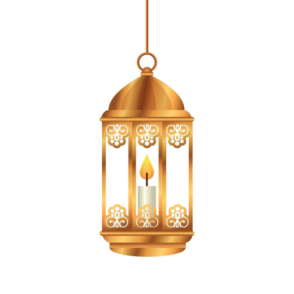 ramadan kareem lykta gyllene hängande, arabisk islam kultur dekoration på vit bakgrund vektor