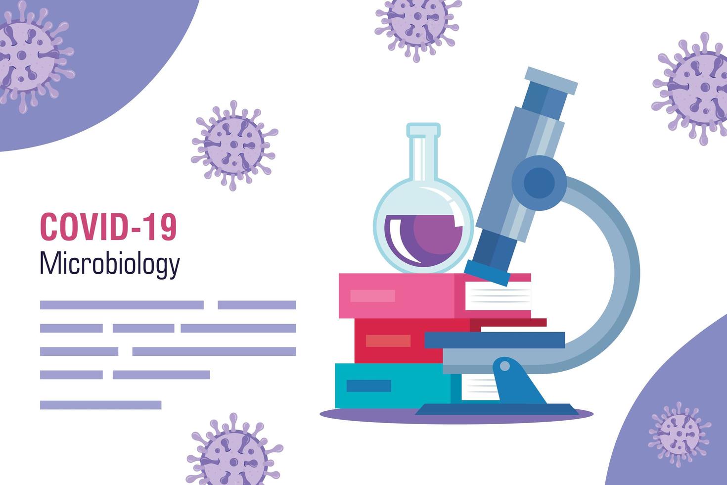 mikrobiologie für covid 19 und medizinische symbole vektor