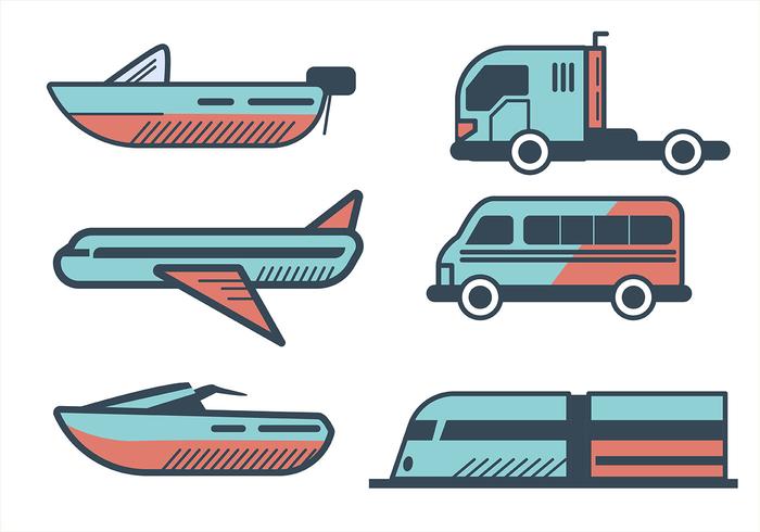 Transport-Clipart-Set in dicken Linienart vektor