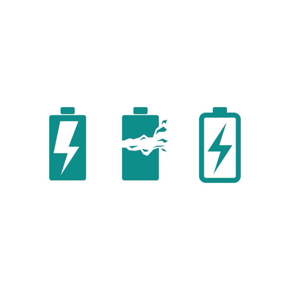 Batteriesymbol und Aufladen, Ladeanzeige Vektor-Logo-Design-Level Batterieenergie Strom läuft niedrig bis Status Batterien setzen Logo-Ladezustand-Illustration vektor