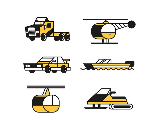 Transport Clipart Set i tjocka linjer vektor