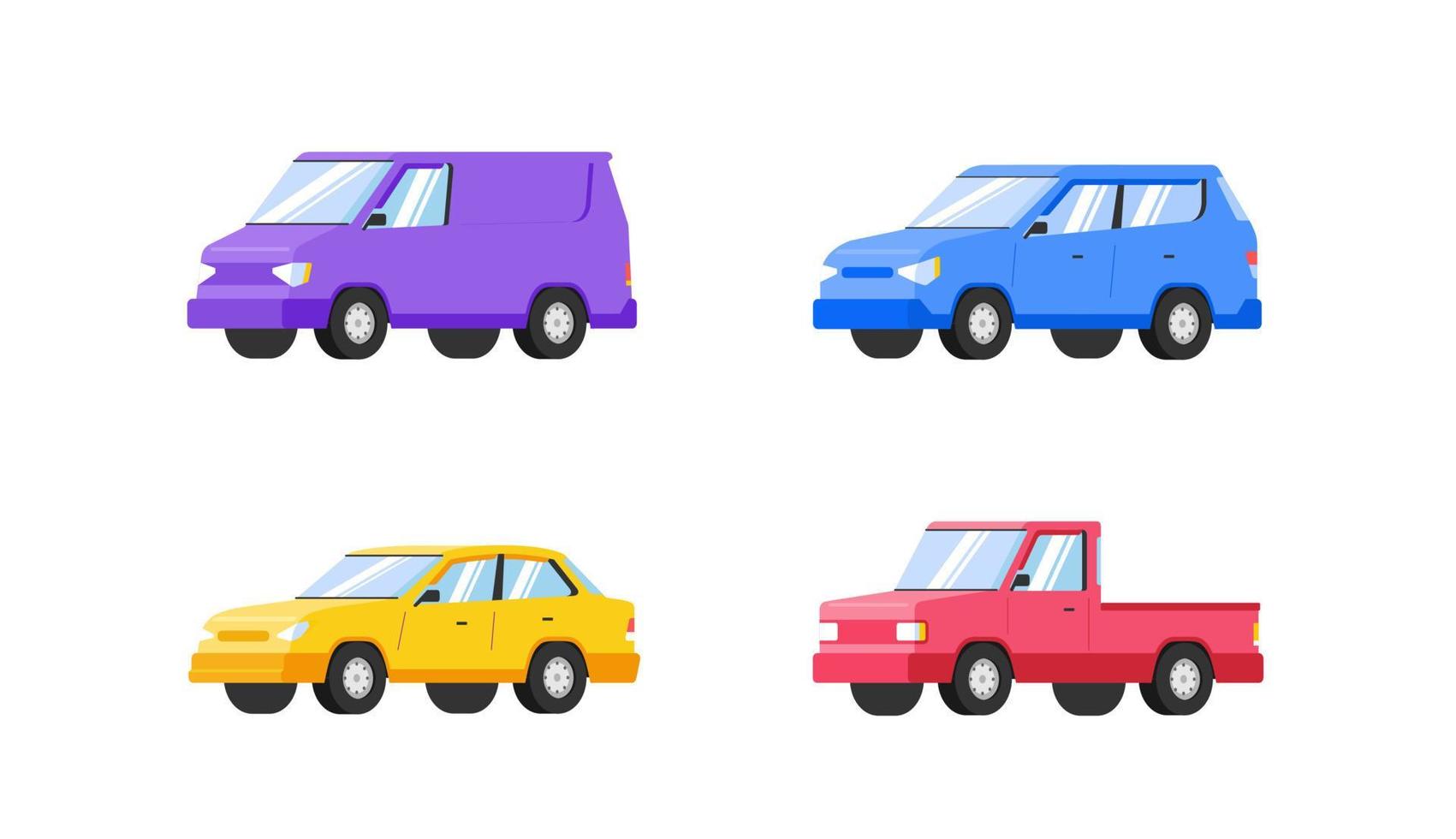 bilar samling. vektor illustration i platt stil. transport koncept. isolerad på vit bakgrund. uppsättning av olika modeller av bilar