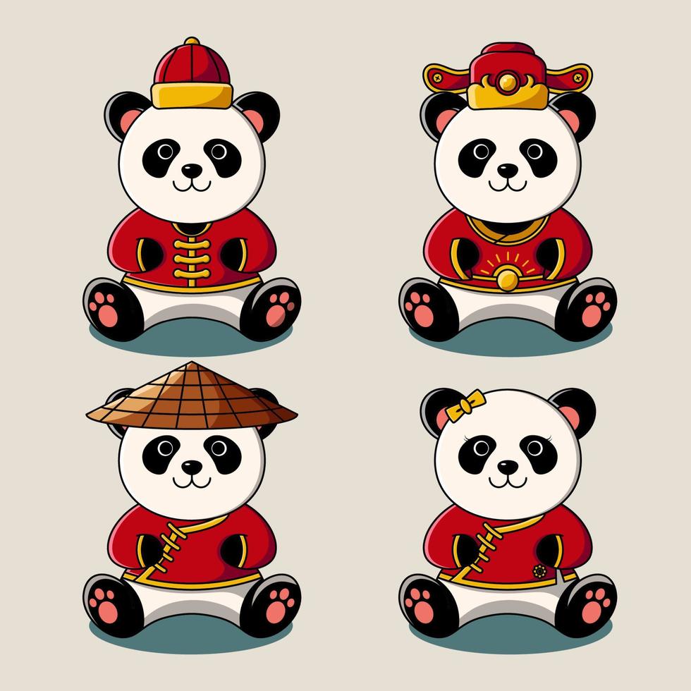 niedlicher panda in der chinesischen traditionellen kostümsammlungsillustration vektor