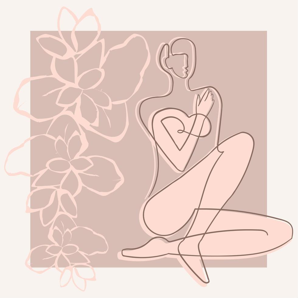 kontur illustration av kvinnans kropp på blommig bakgrund vektor