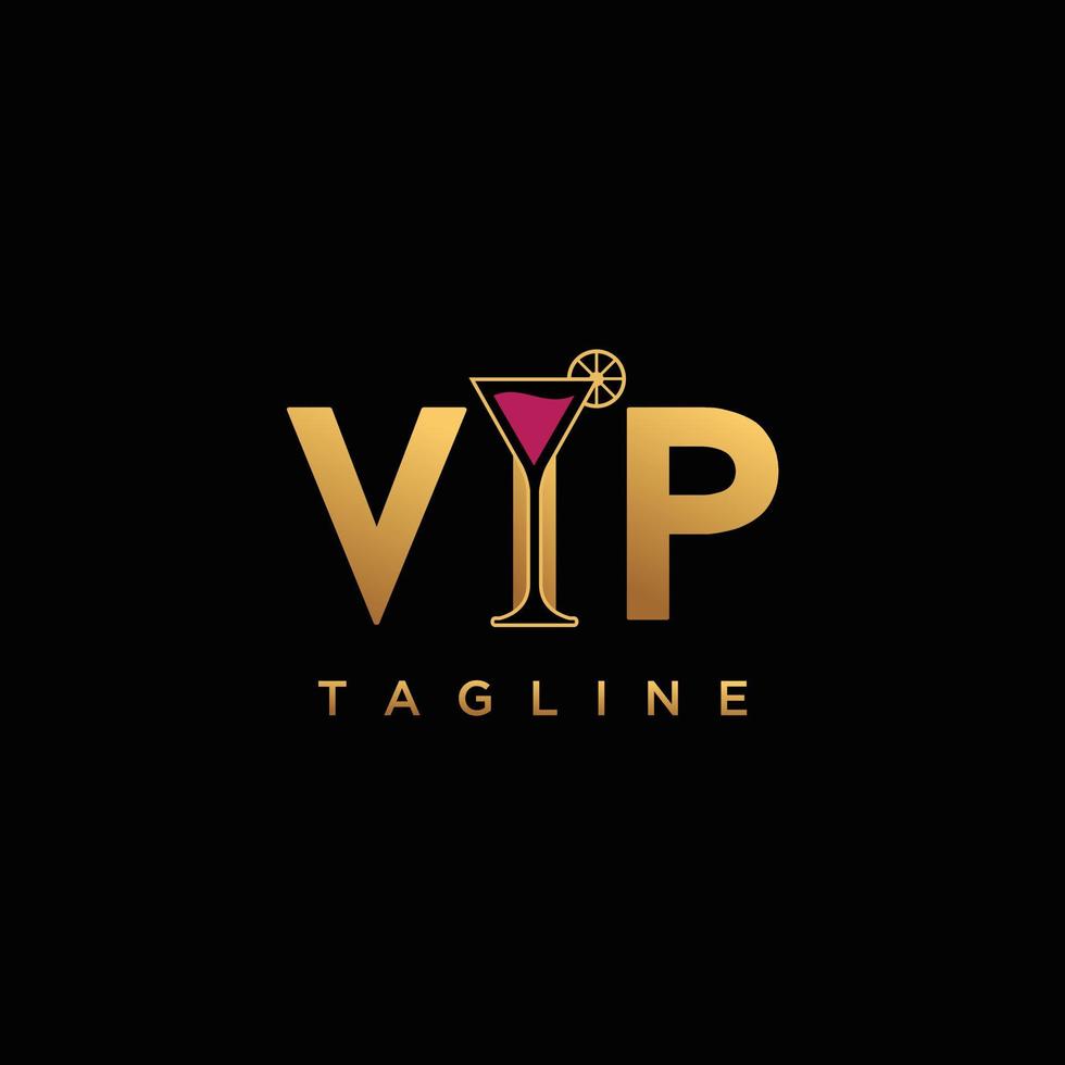 Vip-Club-Café-Bar-Label-Kombination Martini-Glas-Luxus-Logo-Design vektor