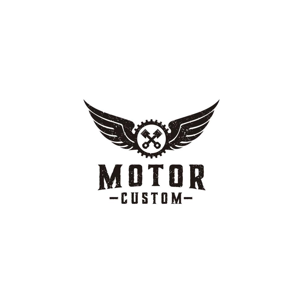 kolbengetriebe und flügel club motorrad logo design vektor