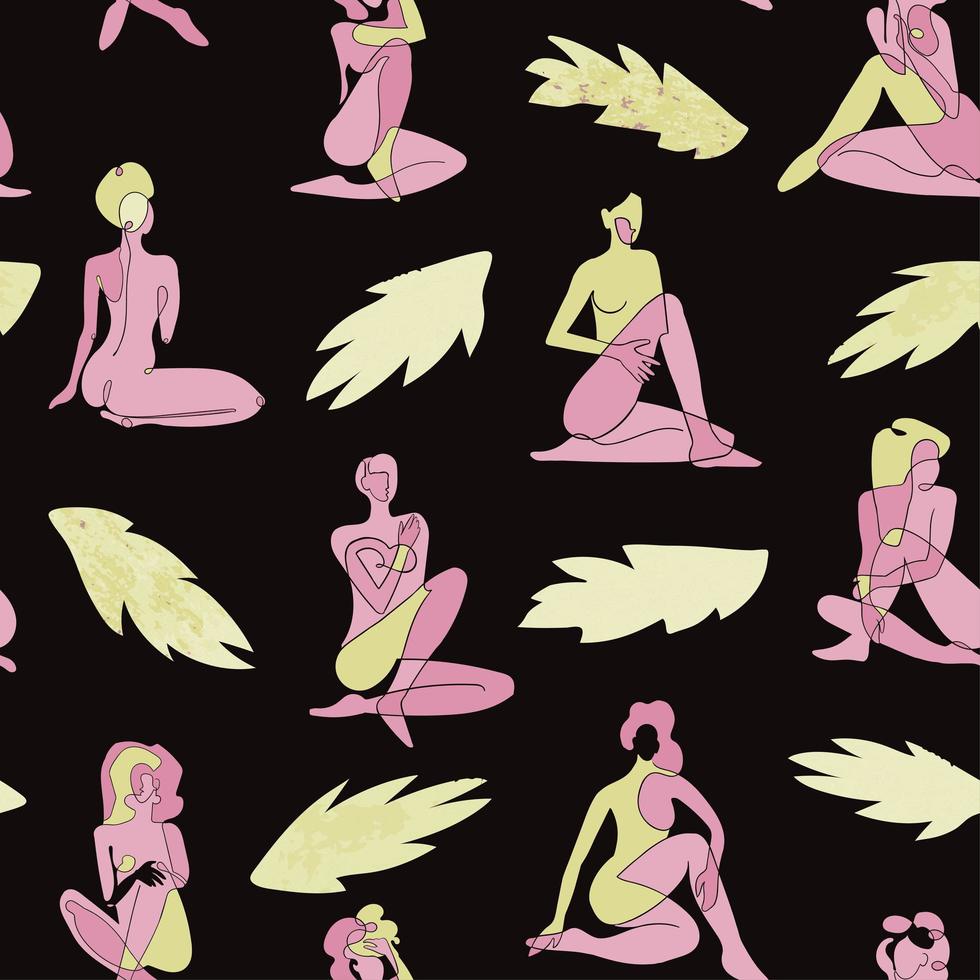 Nahtloser Hintergrund mit farbenfroher Illustration des Silhouette-Frauenkörpers vektor