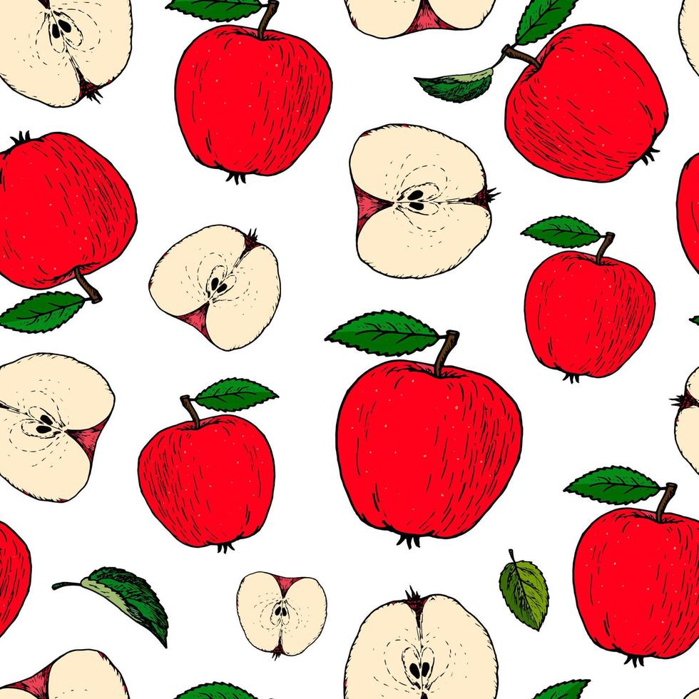 niedliches nahtloses Muster, das aus handgezeichneten Äpfeln auf weißem Hintergrund erstellt wurde. Tapeten, Geschenkpapier, Textil- und Stoffdruck, Design von Produktverpackungen. Folge 10 vektor