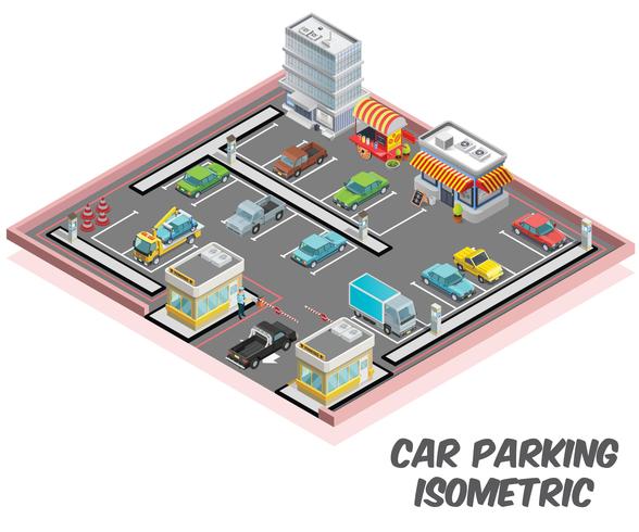 Isometrisches Grafikkonzept des Parkplatzes vektor