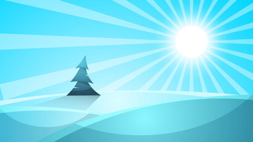 Cartoon Schneelandschaft. Sonne, Schnee, Tannenillustration. Vektor-Eps vektor