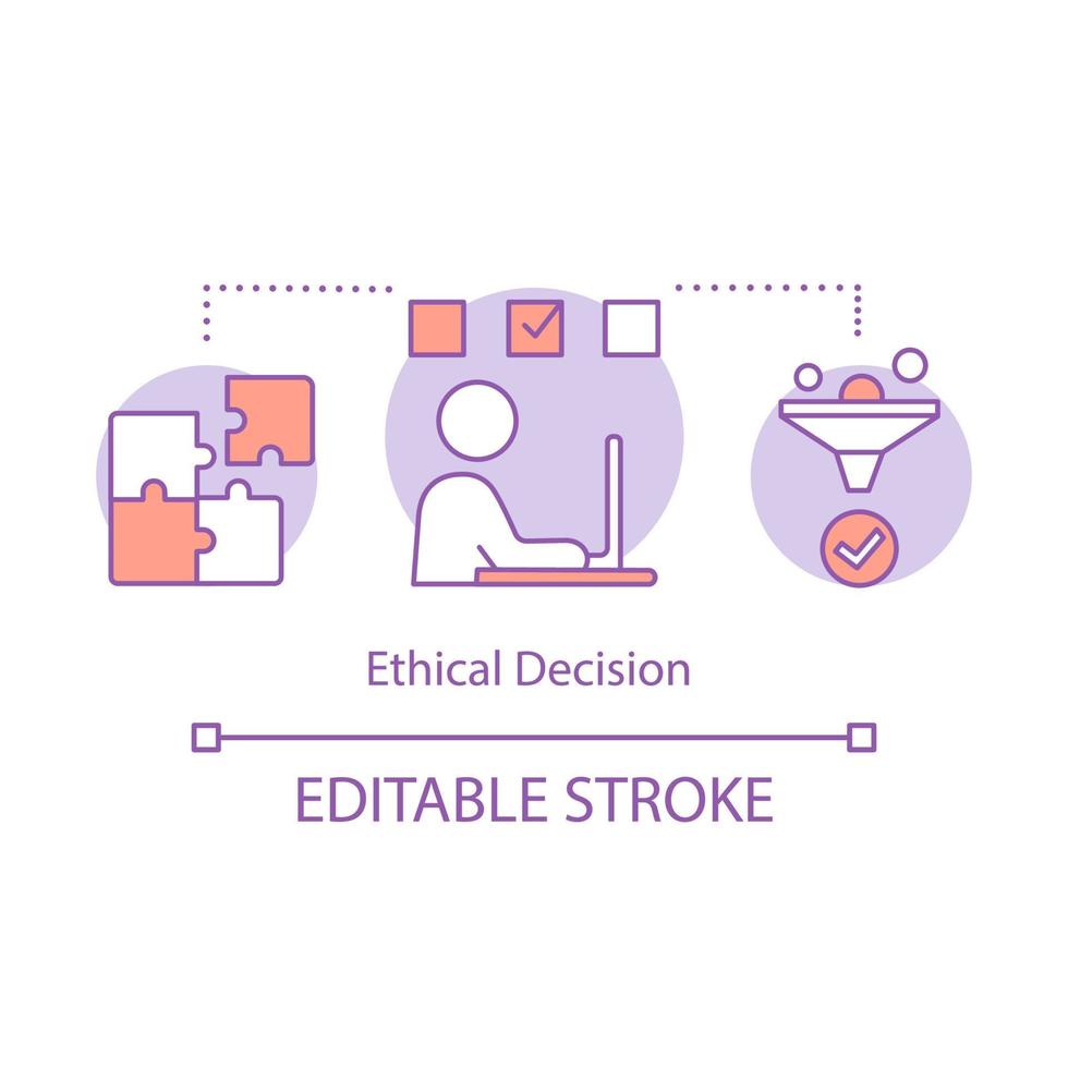 Symbol für ethisches Entscheidungskonzept. moralische problemlösungsidee dünne linienillustration. Unternehmensethik. Konflikt, Problemlösung. moralische Entscheidungsfindung. Vektor isoliert Umrisszeichnung. editierbarer Strich