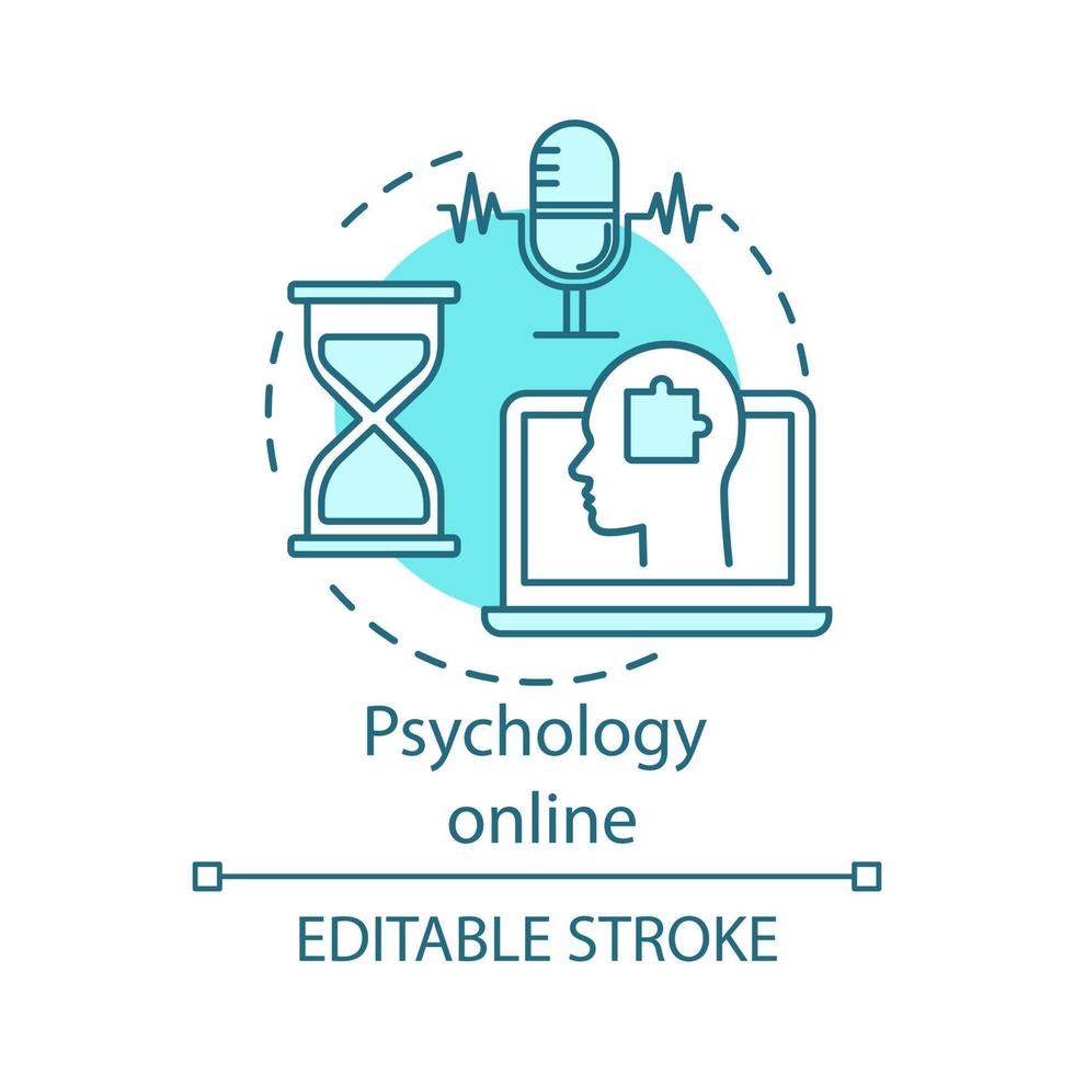 Symbol für das Online-Konzept der Psychologie. therapeutische Sitzung. Chatten Sie mit einem Psychologen. lösen von rätseln online idee dünne linie illustration. Vektor isoliert Umrisszeichnung. editierbarer Strich