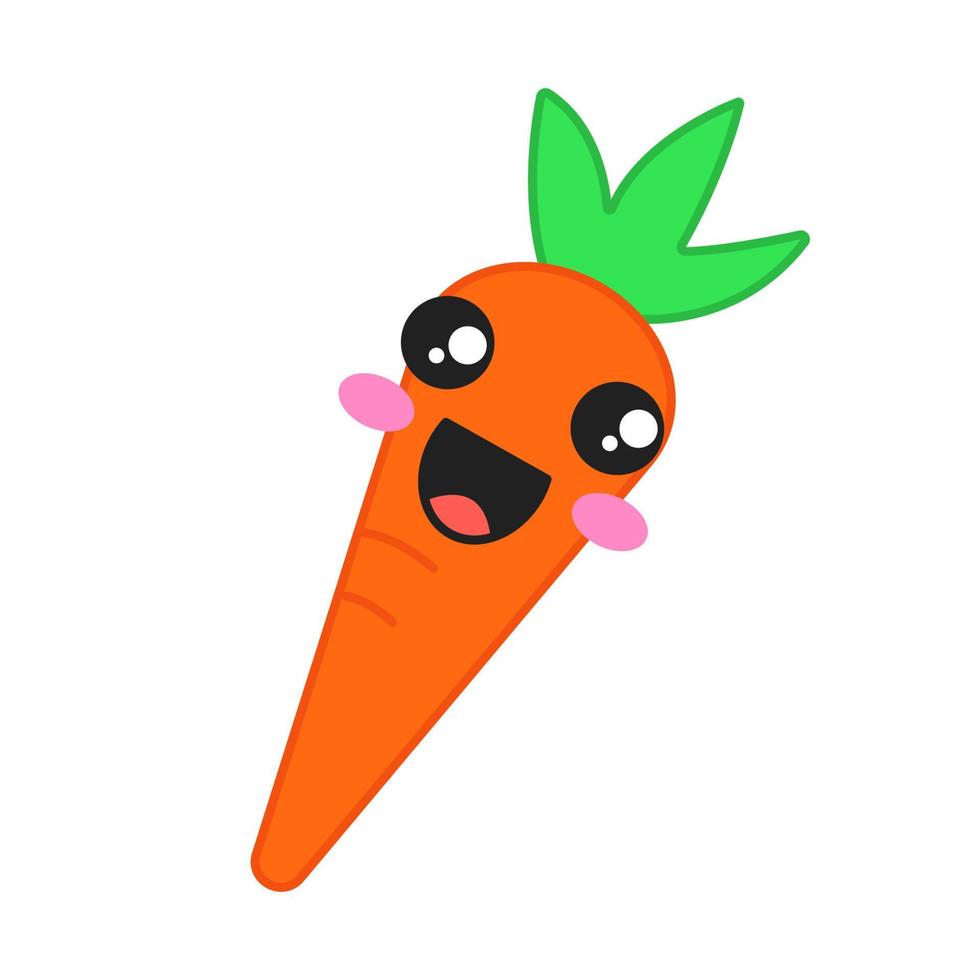 morot söt kawaii vektor karaktär. glad grönsak med leende ansikte. skrattande mat. rolig emoji, uttryckssymbol, leende. isolerade tecknade färgillustration