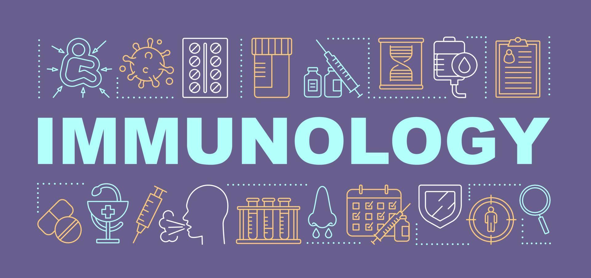 Banner für Immunologie-Wortkonzepte. Infektionstoleranz. Erkrankungen des Immunsystems. Impfung. Präsentation, Webseite. isolierte beschriftungstypografieidee mit linearen symbolen. Vektor-Umriss-Illustration vektor