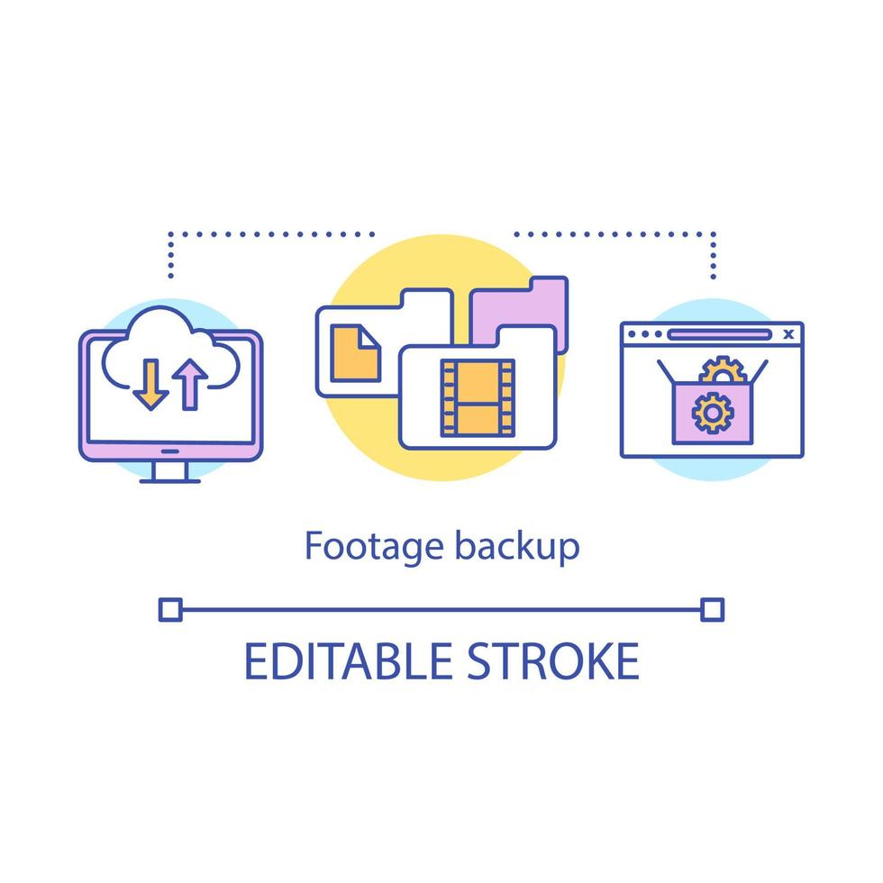 film backup koncept ikon. datalagring idé tunn linje illustration. programvara för säkerhetskopiering av video. filer kopiering, synkronisering. filmarkivering. vektor isolerade konturritning. redigerbar linje