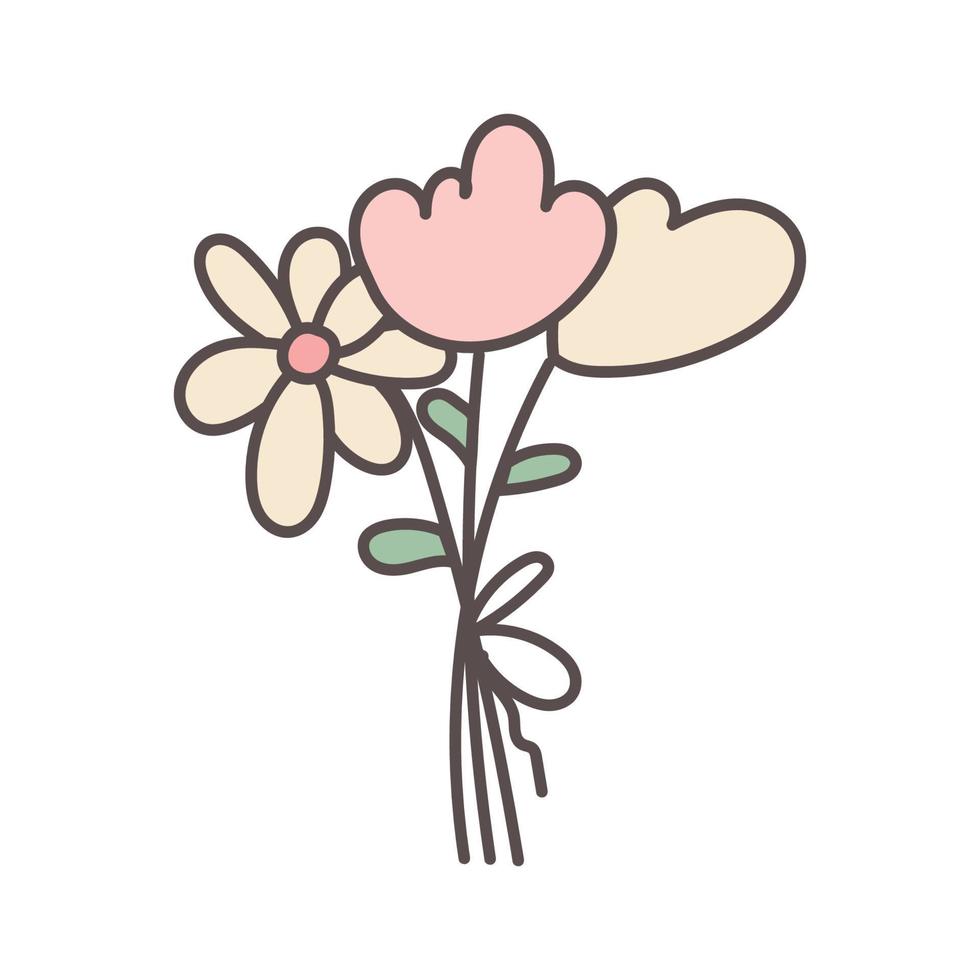 blommor romantisk enkel bukett tecknad. vektor designkoncept för alla hjärtans dag