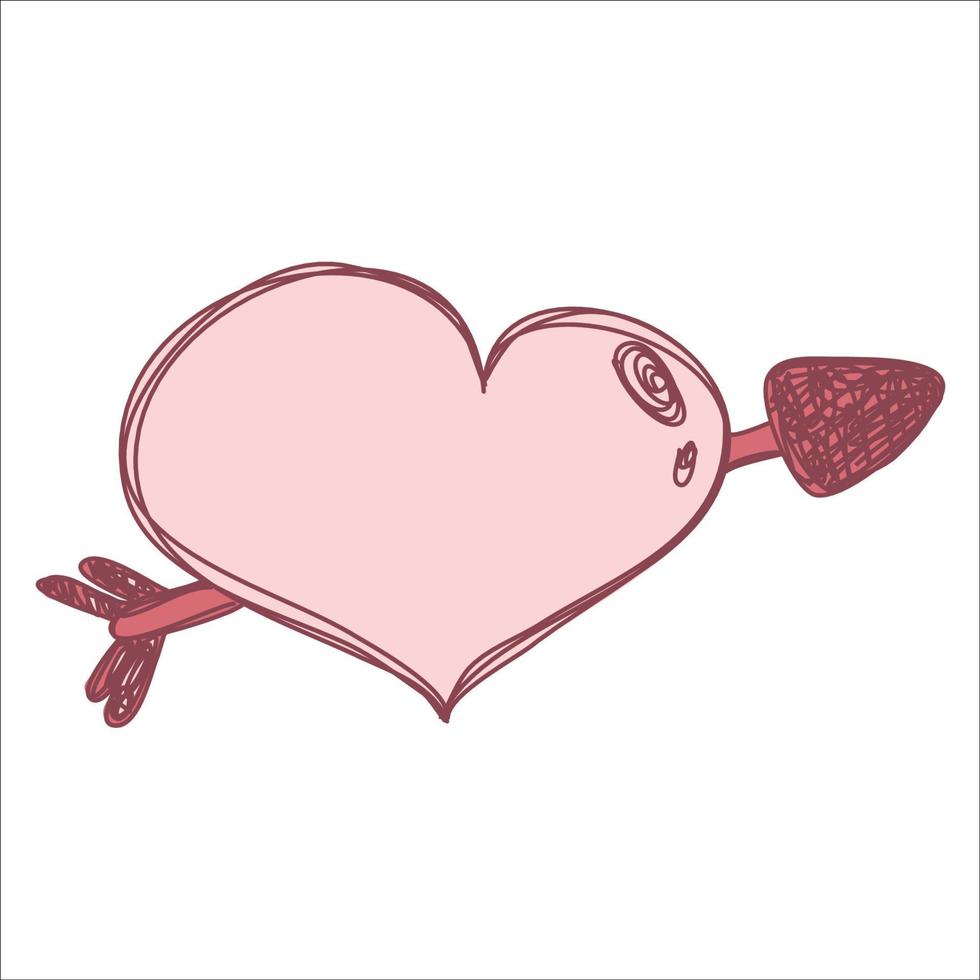 Herz mit Pfeil durchbohrt. Symbol der Liebe. Valentinstag Illustration im Doodle-Stil. vektor