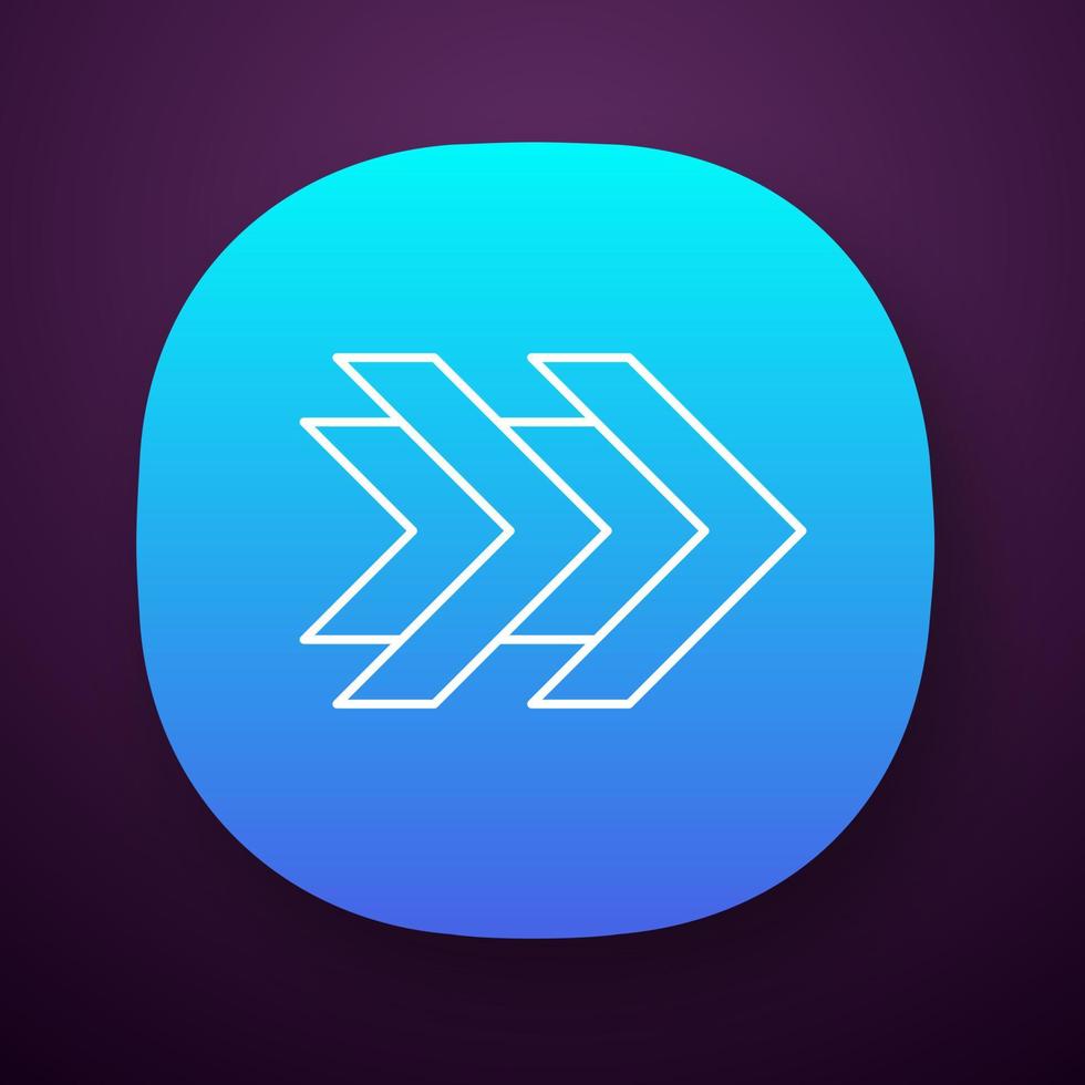 dubbla pilar app ikon. snabbspola höger pilspetsar framåt. återspolningsknapp. navigationspekare, indikatorsymbol. ui ux användargränssnitt. webb- eller mobilapplikation. vektor isolerade illustration