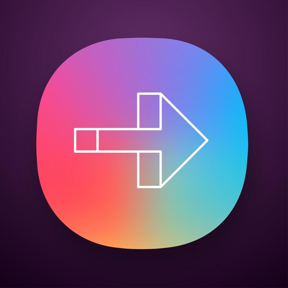 App-Symbol mit Rechtspfeil. Vorwärtszeiger, rechts abbiegen. Pfadanzeige. Pfeil nach rechts. nächste. Navigationscursor. ui ux-Benutzeroberfläche. Web- oder mobile Anwendung. vektor isolierte illustration