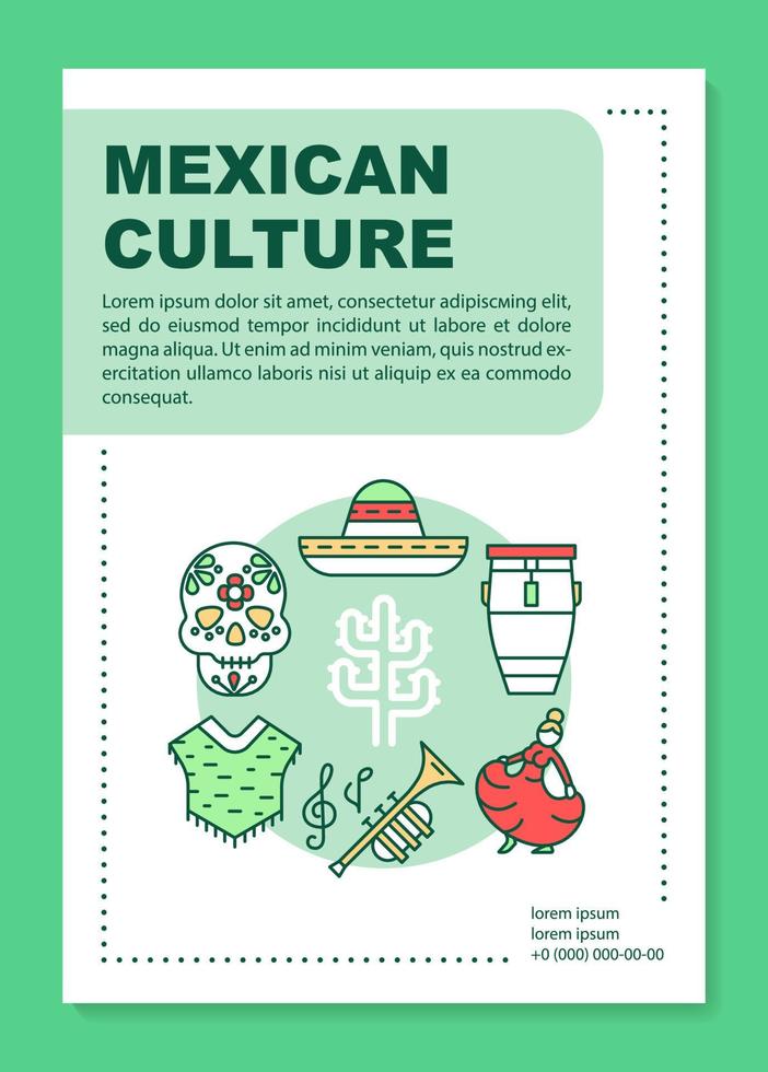 mexikansk kultur broschyr mall layout. Mexiko semester. flygblad, häfte, broschyrtryckdesign med linjära illustrationer. vektor sidlayouter för tidskrifter, årsredovisningar, reklamaffischer