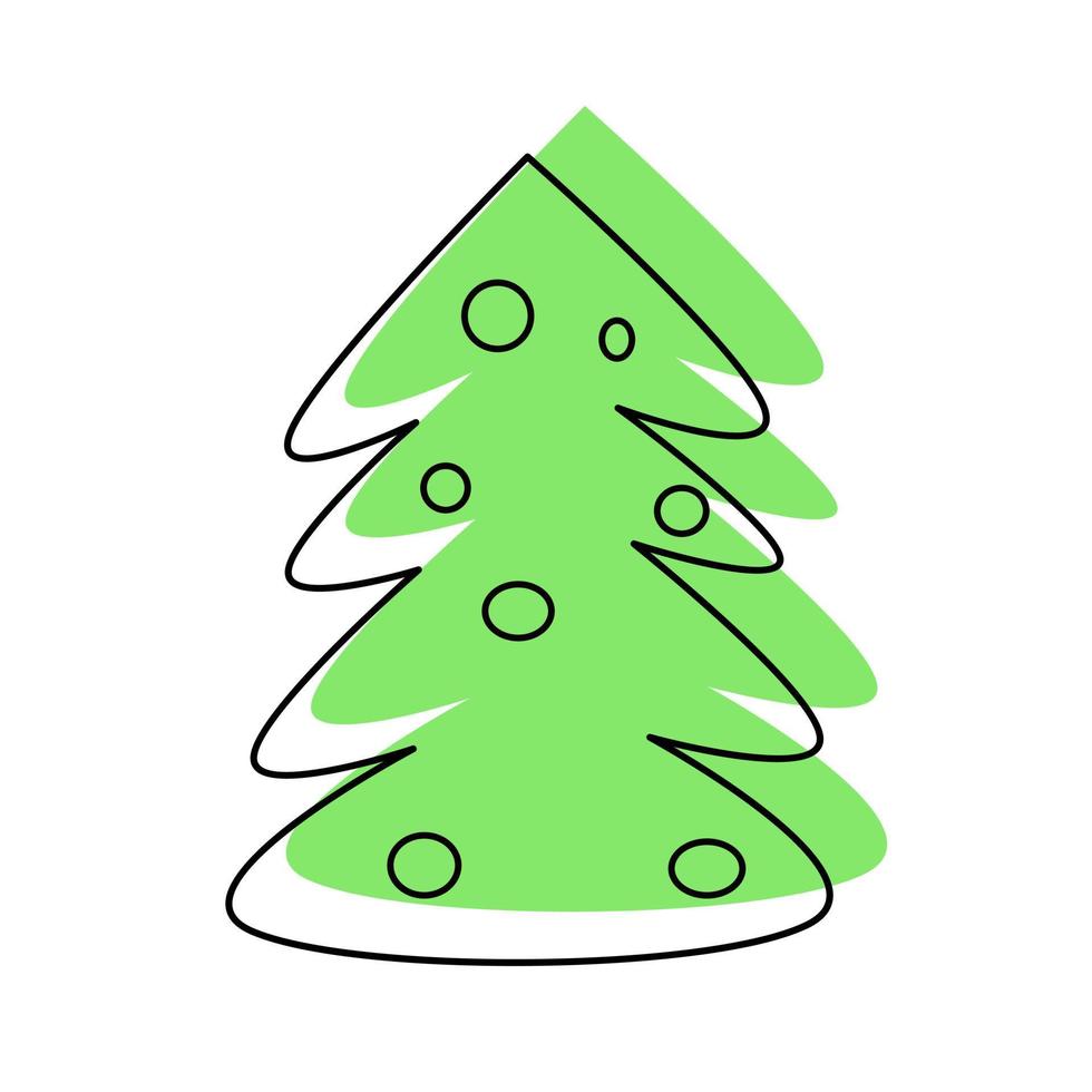 weihnachtsbaum im stil eines gekritzels mit schwarzem umriss. vektor