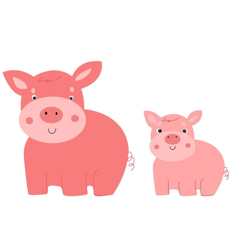 gris och liten gris på en vit bakgrund. vektor